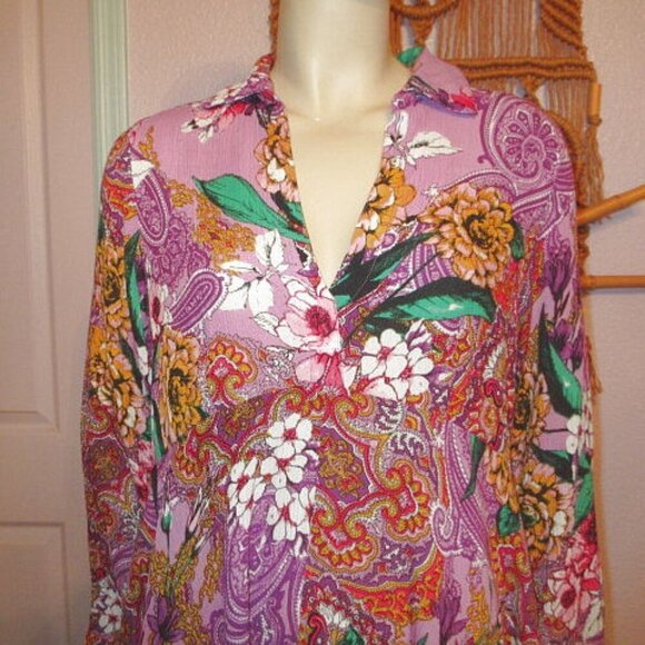 Cottagecore Crinkle Gauze Pintuck Blouse Top Size 12 Fits M Tunic Boho Fairy NEW - Picture 2 of 12